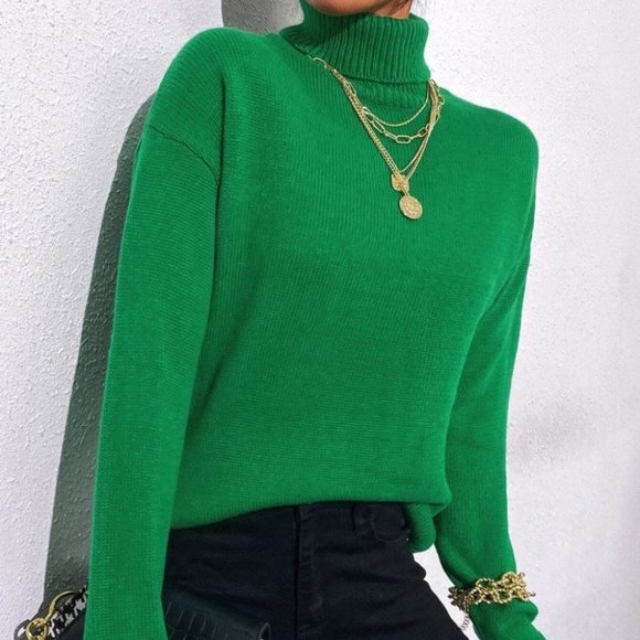 . Sweaters - Turtleneck sweater fall winter green